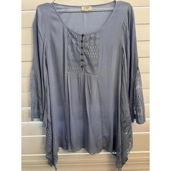 Umgee boho dusty blue blouse size small - Picture 2 of 7